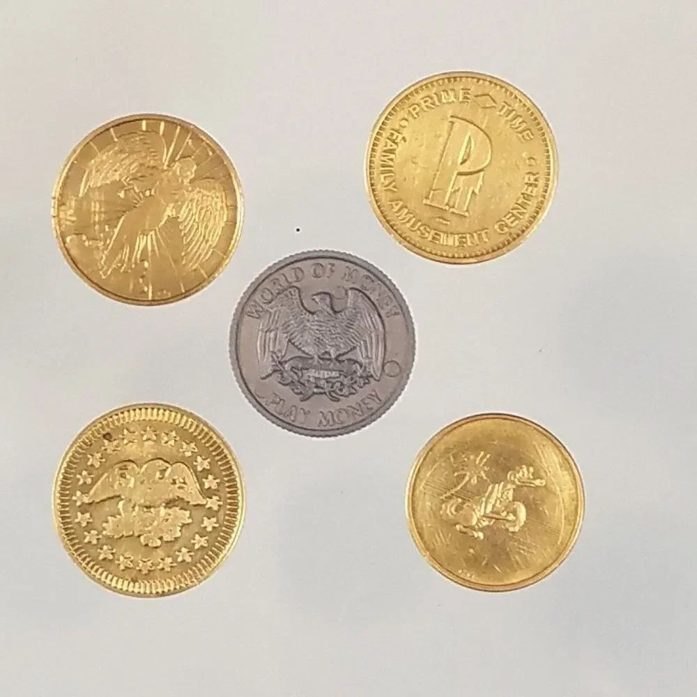 Vintage 5 Token Coin Lot Guardian Angel Eagle Stars Belmont Park Sawgrass Lanes